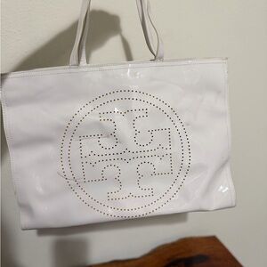 Tory Burch Ivory Perforated Logo Tote